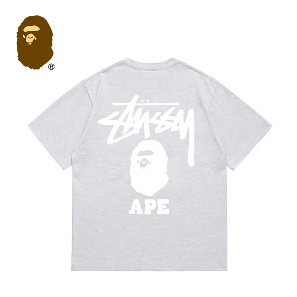 BAPE x STUSSY 聯名T恤猿人字母印花短袖