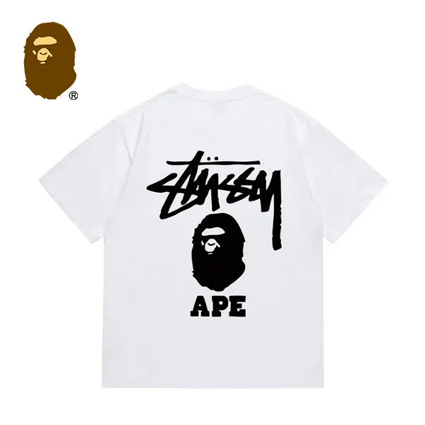 BAPE x STUSSY 聯名T恤猿人字母印花短袖