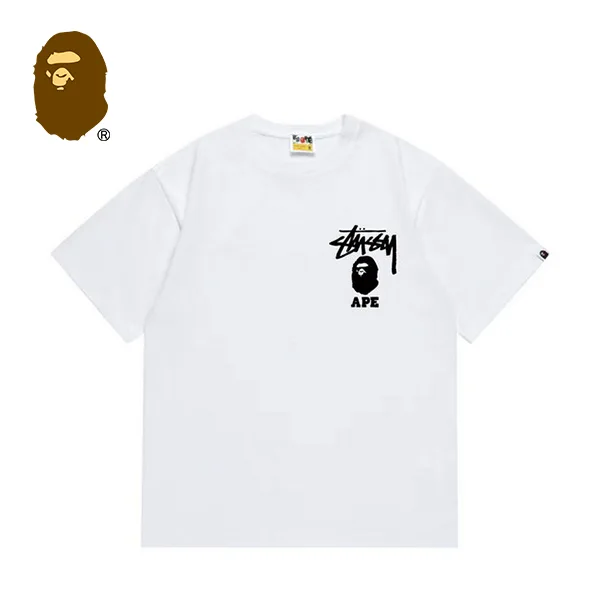 BAPE x STUSSY 聯名T恤猿人字母印花短袖
