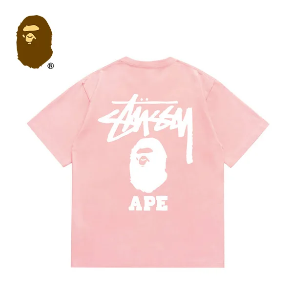 BAPE x STUSSY 聯名T恤猿人字母印花短袖