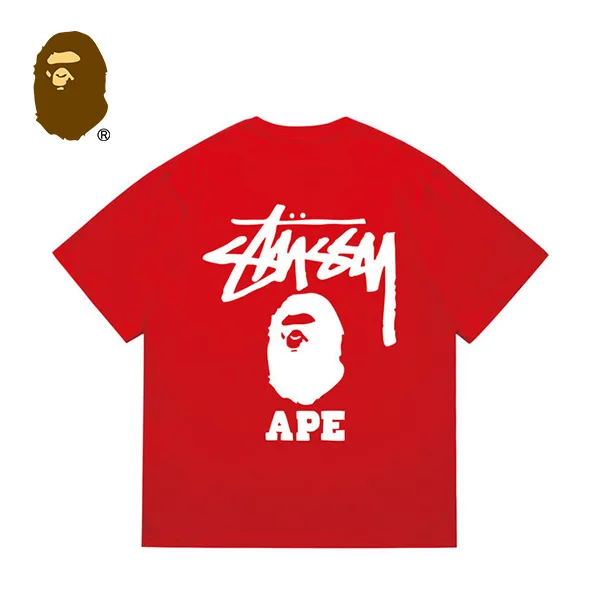 BAPE x STUSSY 聯名T恤猿人字母印花短袖