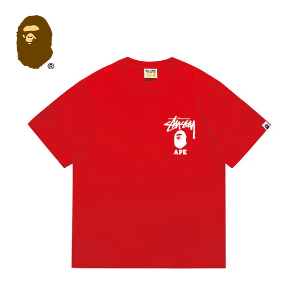 BAPE x STUSSY 聯名T恤猿人字母印花短袖