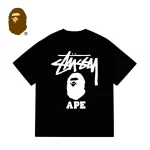 BAPE x STUSSY 聯名T恤猿人字母印花短袖
