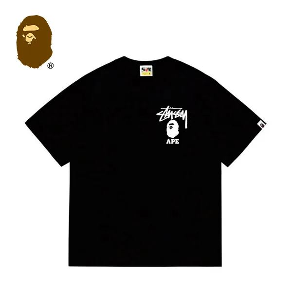 BAPE x STUSSY 聯名T恤猿人字母印花短袖