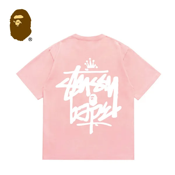 BAPE x STUSSY 聯名款猿人字母印花短袖T恤
