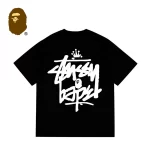 BAPE x STUSSY 聯名款猿人字母印花短袖T恤