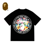 BAPE x STUSSY 聯名款迷彩猿人字母印花短袖T恤