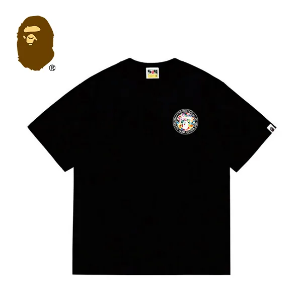 BAPE x STUSSY 聯名款迷彩猿人字母印花短袖T恤