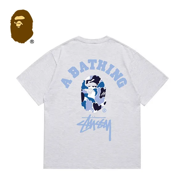 BAPE x STUSSY 聯名迷彩猿人印花短袖T恤
