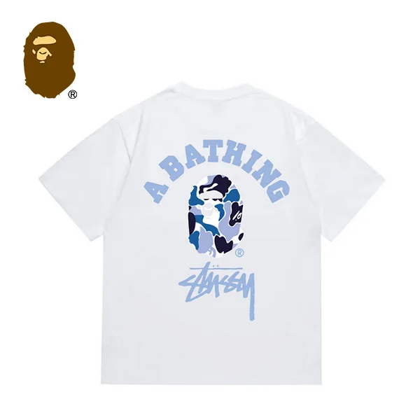 BAPE x STUSSY 聯名迷彩猿人印花短袖T恤