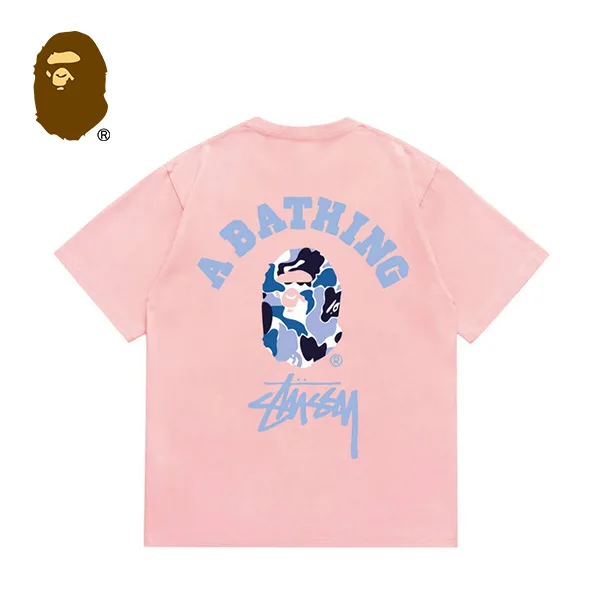 BAPE x STUSSY 聯名迷彩猿人印花短袖T恤