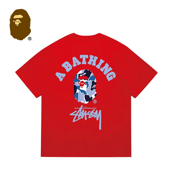 BAPE x STUSSY 聯名迷彩猿人印花短袖T恤
