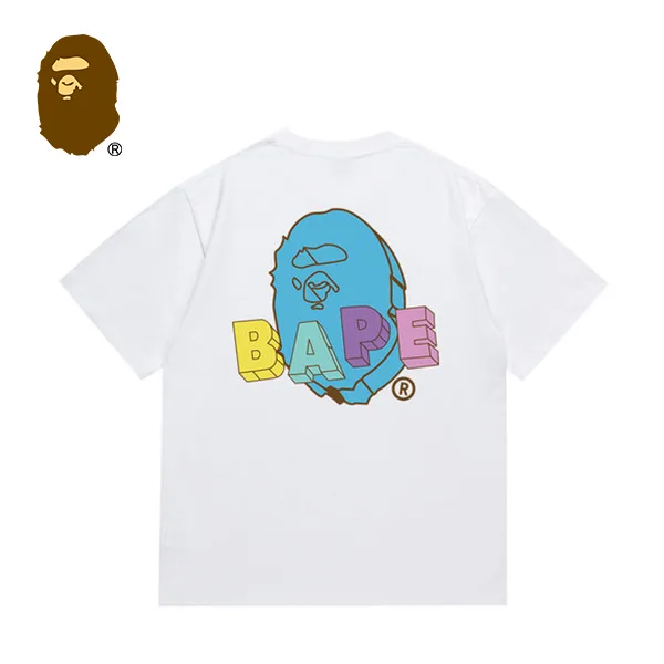 BAPE 猿人頭彩色字母印花男女款休閒寬鬆潮流純棉短袖T恤