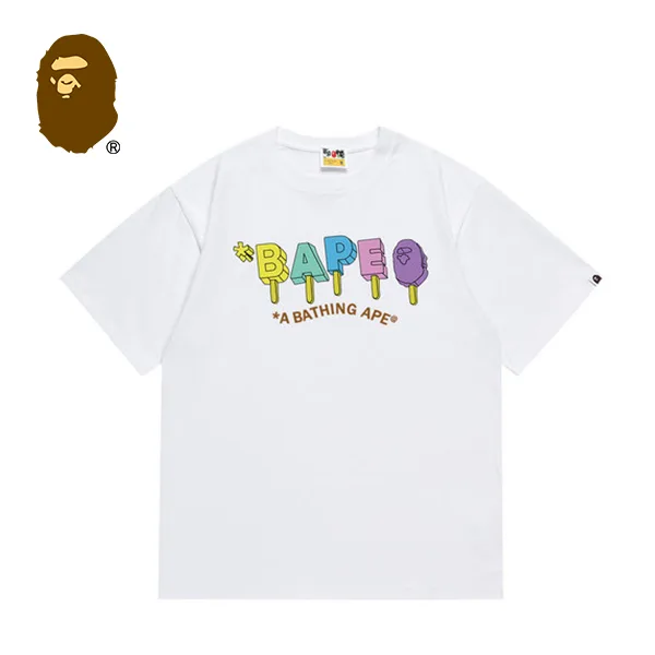 BAPE 猿人頭彩色字母印花男女款休閒寬鬆潮流純棉短袖T恤