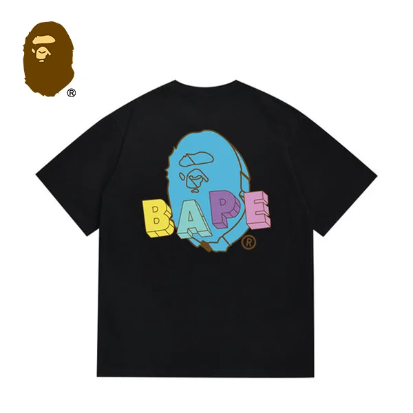 BAPE 猿人頭彩色字母印花男女款休閒寬鬆潮流純棉短袖T恤
