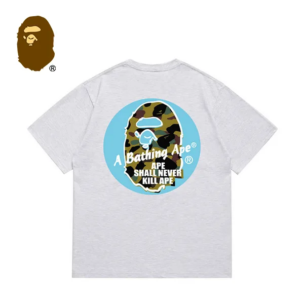 BAPE x STUSSY 聯名款綠迷彩猿人字母印花短袖T恤