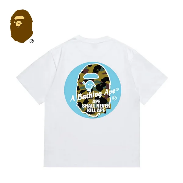 BAPE x STUSSY 聯名款綠迷彩猿人字母印花短袖T恤