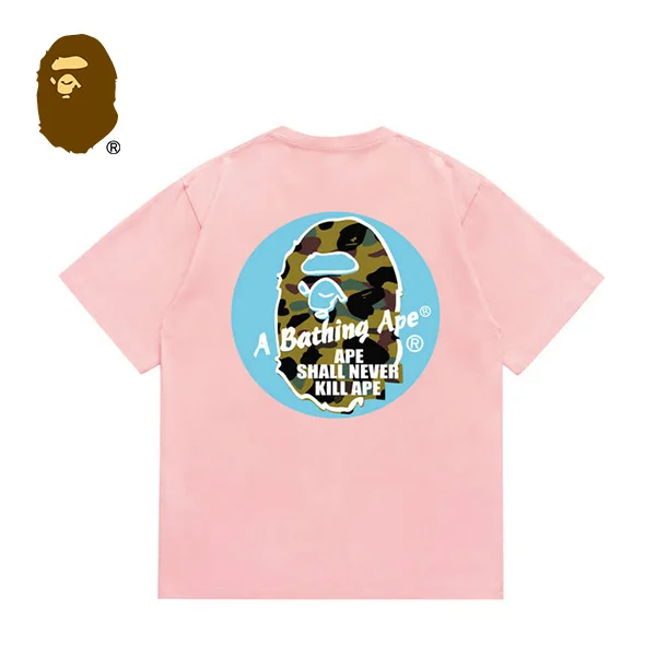 BAPE x STUSSY 聯名款綠迷彩猿人字母印花短袖T恤