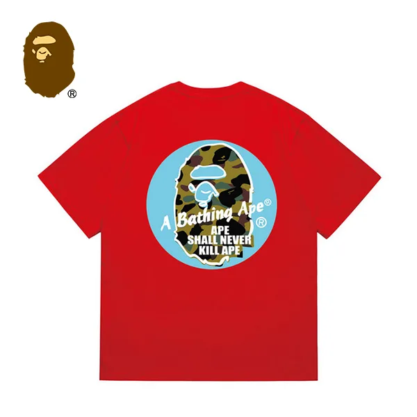 BAPE x STUSSY 聯名款綠迷彩猿人字母印花短袖T恤