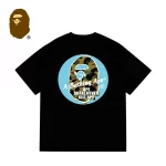 BAPE x STUSSY 聯名款綠迷彩猿人字母印花短袖T恤