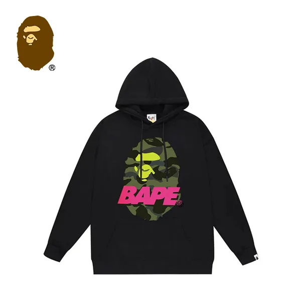 BAPE 新款綠迷彩大猿人頭字母印花衛衣連帽衫