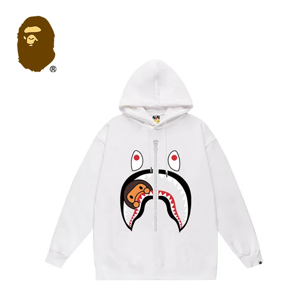 BAPE 卡通小猴子鯊魚拉鍊印花連帽衛衣