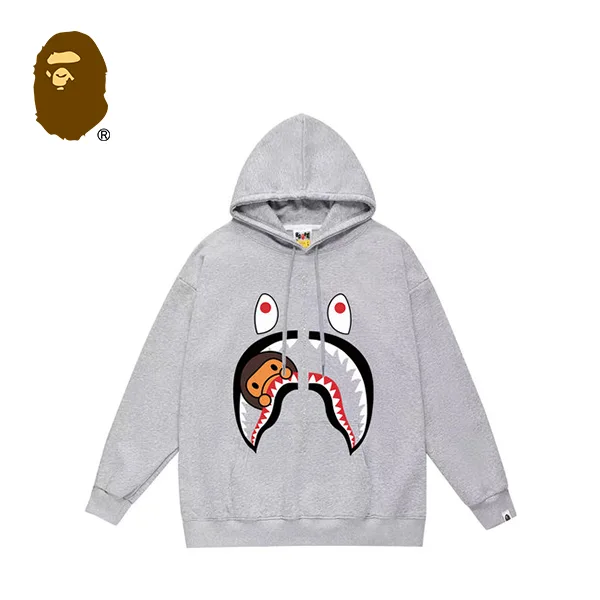BAPE 卡通小猴子鯊魚拉鍊印花連帽衛衣