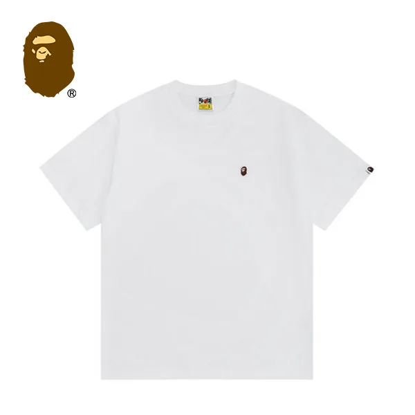 BAPE 潮流經典猿人頭刺繡徽章男女情侶寬鬆純棉純色短袖T恤 BAPE 潮流經典猿人頭刺繡徽章男女情侶寬鬆純棉純色短袖T恤