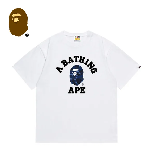 BAPE 經典藍迷彩猿人字母印花短袖T恤 BAPE 經典藍迷彩猿人字母印花短袖T恤