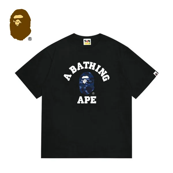 BAPE 經典藍迷彩猿人字母印花短袖T恤 BAPE 經典藍迷彩猿人字母印花短袖T恤